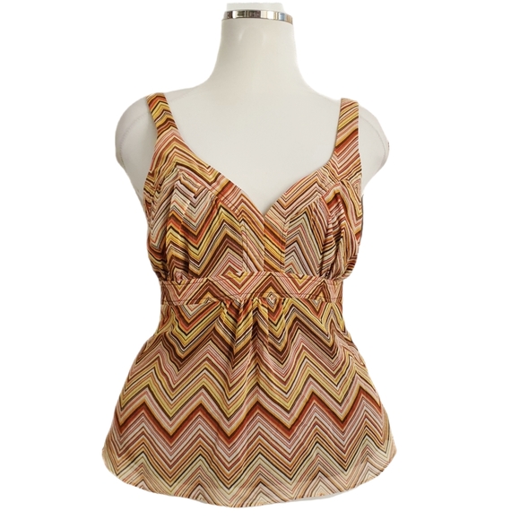 Cue Tops - CUE Zig Zag Tan Retro Print Tank Size 12